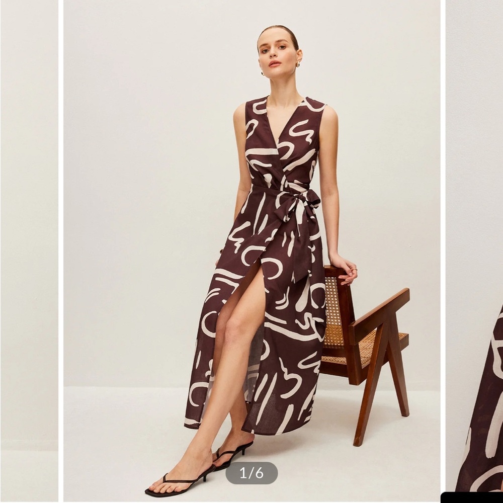 Brown Abstract Print Wrap Dress